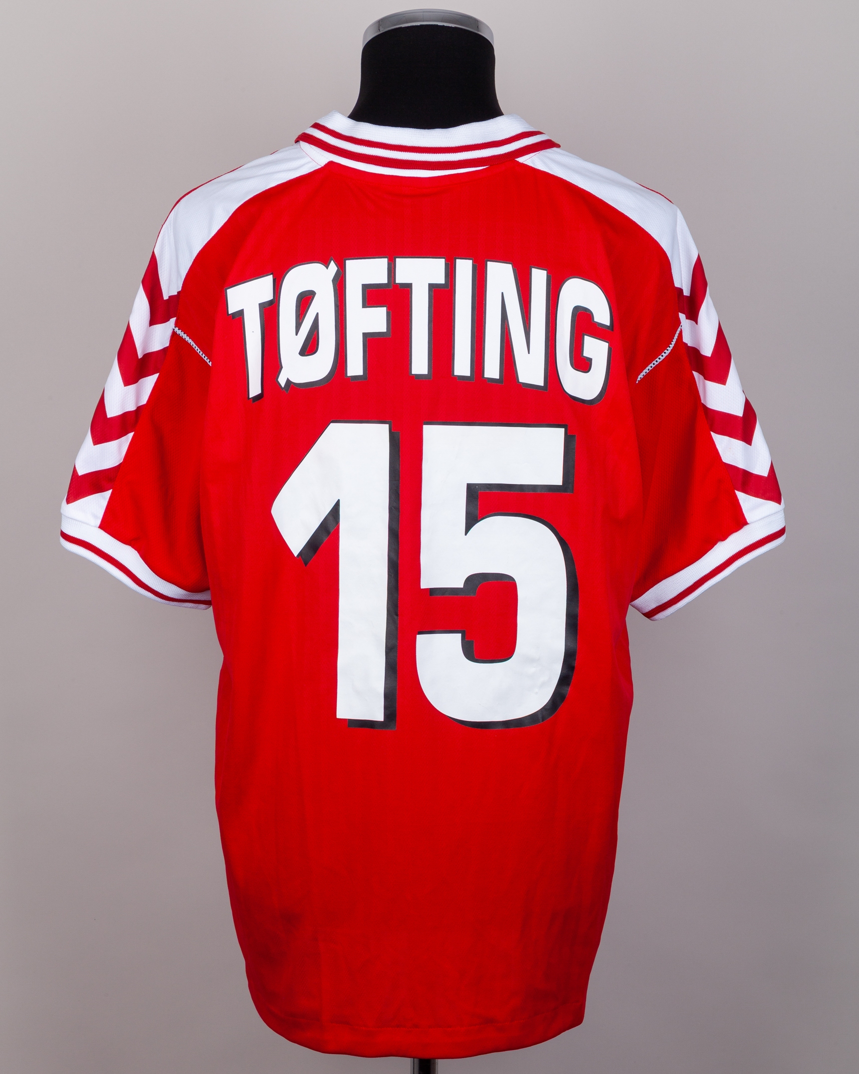 Stig Tofting red and white No.15 Denmark World Cup short-sleeved