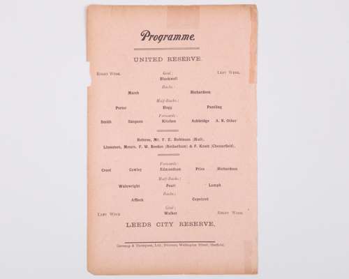 Sheffield United Reserves v. Leeds City Reserves match programme, 14th November 1914