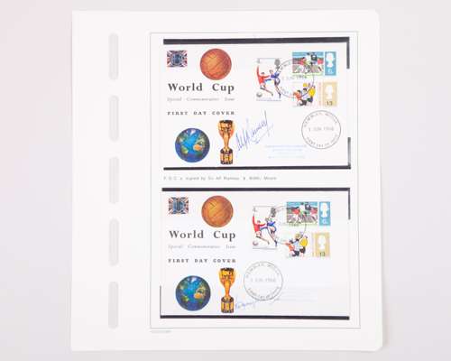 Two 1966 World Cup First Day Covers autographed by Bobby Moore and Alf Ramsey