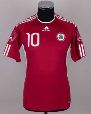 Ritvars Rugins maroon and white No.10 Latvia v. Poland short-sleeved shirt, 2012
