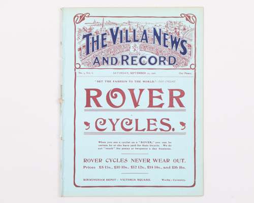 Aston Villa v. West Bromwich Albion match programme, 22nd September 1906