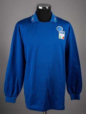 Paolo Maldini blue No.3 Italy long-sleeved jersey, 
 Diadora, L, with crew-neck collar and embroidered cloth badge inscribed FEDERAZIONE ITALIANA GIUO