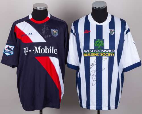Derek McInnes blue and white No.4 West Bromwich Albion autographed short-sleeved shirt