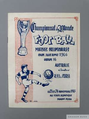 Australia v. North Korea, 1966 World Cup preliminary match itinerary programme, 21st - 24th November 1965
 match played at The Olympic Stadium Phnom P