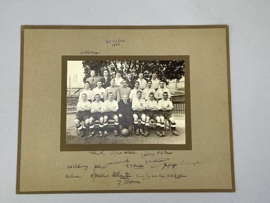 English FA touring side to Ceylon 1937 matted photograph with full party, players and officials with legend,
 signed by all members, note on rear with