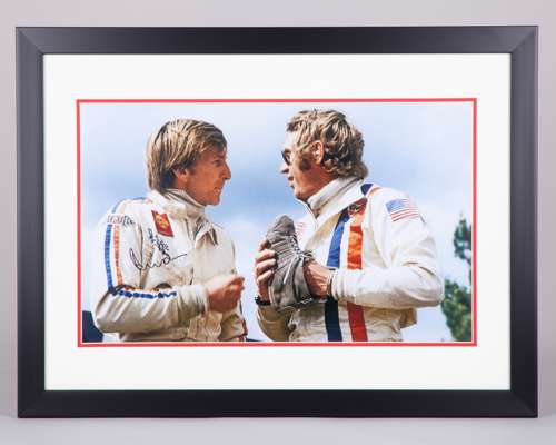 Steve McQueen Framed Filming Photo Signed by Derek Bell