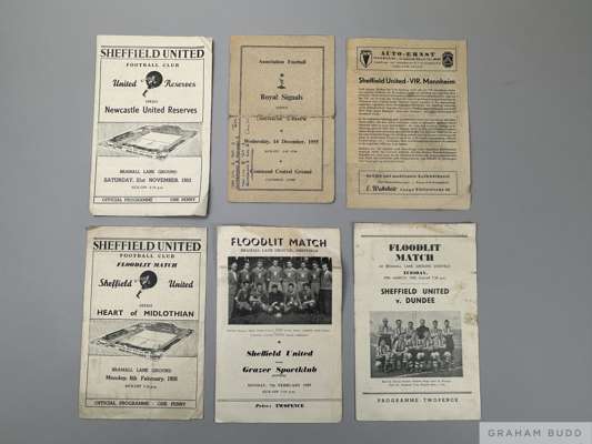Six 1950's Sheffield United programmes including games against Royal Signals, Wednesday 14th December 1955  at Command Central, Catterick Barracks,
  