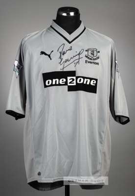 Paul Gascoigne signed grey Everton no.18 away jersey, season 2001-02,
 Puma, short-sleeved with THE FA PREMIER LEAGUE sleeve badges, club crest and sp