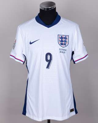 Harry Kane white No.9 England v. Slovakia short-sleeved shirt, 2024