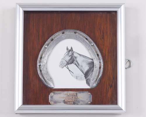 Racing plate worn by Bairn when winning the 1985 Greenham Stakes