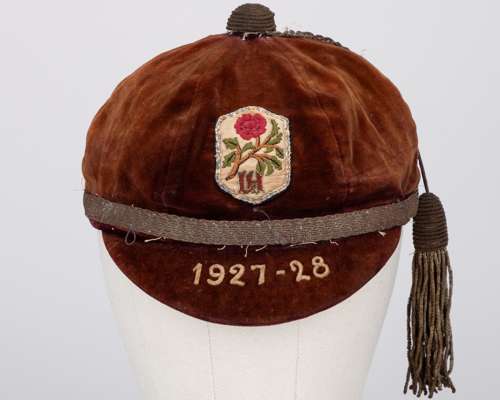 A brown velvet International polo cap, 1927-28