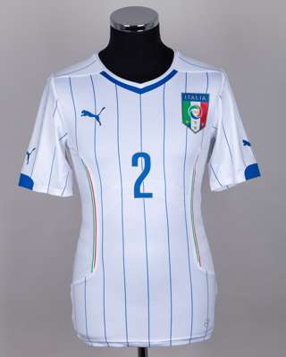 Mattia De Sciglio white No.2 Italy short-sleeved shirt, 2014