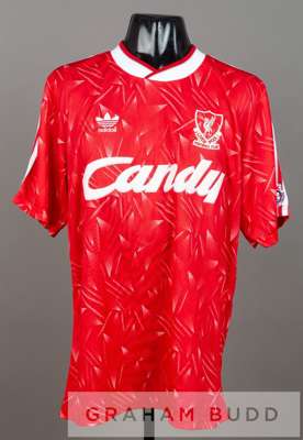 Red and white Liverpool no.14 home substitute's jersey, season 1990-91,
 short-sleeved with THE FOOTBALL LEAGUE sleeve badges, club crest and sponsor 