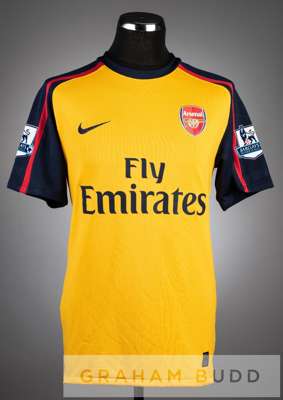 Gael Clichy gold and navy Arsenal No.22 away jersey, season 2008-09,
 short-sleeved, with BARCLAYS PREMIER LEAGUE sleeve badges, with club crest and s