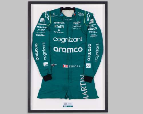 Lance Stroll 2023 British Grand Prix Race Weekend Used Framed Race Suit
