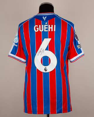 Marc Guéhi red and blue No.6 Crystal Palace v. Sunderland match worn shirt