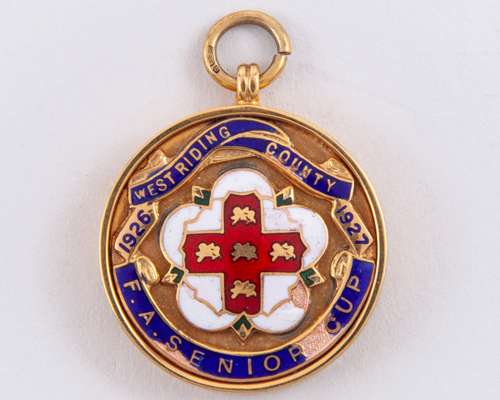 Willis Edwards 9ct gold and enamel West Riding County Senior Cup medal, 1926-27