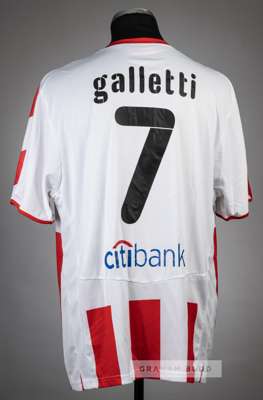 Luciano Galletti red and white Olympiacos FC no.7 home jersey, season 2008-09,
 Puma, short-sleeved with club crest badge, Puma and sponsor logo's, re