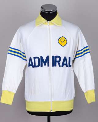 Mike Jones white and yellow Leeds United worn track suit top, 1973-74