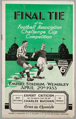 F.A. Cup Final programme Everton v Manchester City, played at Wembley Stadium, 29th April 1933, 
 22-page, covers slightly grubby, minor rust marks at