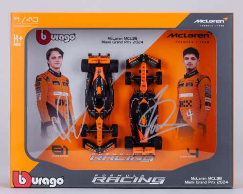 Lando Norris & Oscar Piastri Signed McLaren 1:43 Scale Model Car Set - 2024 Miami GP