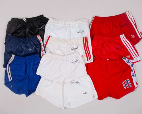 Pat Jennings ten various autographed pairs of shorts
