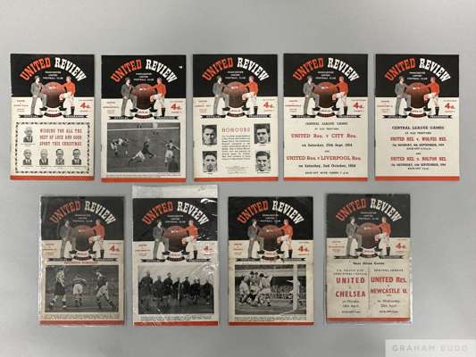 Complete run of Manchester United home league match programmes, 1954-55
 lacking Tottenham, 15th September 1954 and Wolves, 23rd February 1955, progra