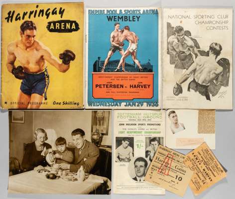 Programmes and memorabilia relating to the career of the boxer Len Harvey,
 12 programmes, comprising Eddie Phillips Olympia 12.6.33, Walter Gains Roy