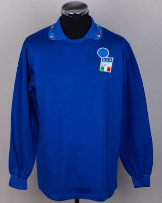 Franco Baresi blue No.4 Italy v. USSR match worn long-sleeved shirt, 1991