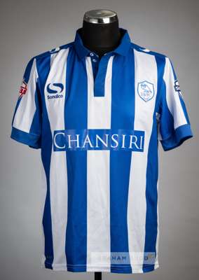Daniel Pudil blue and white striped Sheffield Wednesday no.36 home jersey v Arsenal at Hillsborough, 27th October 2015,
 Sondico, short-sleeved with S