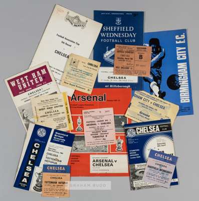 A varied collection of Chelsea items to include away programmes at Chester (FAC) 1951/52 (Buick), West Bromwich Albion (FACR) (Wards) 1952/53, 
 Swans