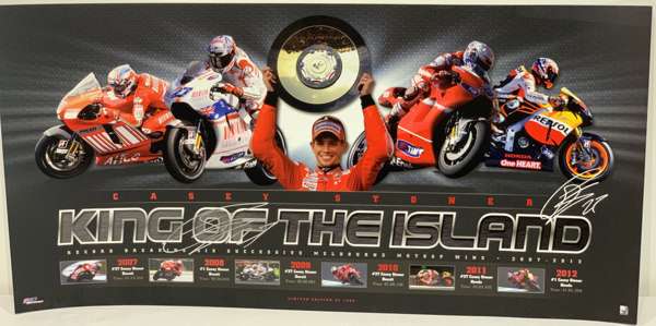 Casey Stoner (Australia) signed limited edition print “Casey Stoner" King of the Island,
 Record breaking sixth successive Melbourne Moto GP win, 2007