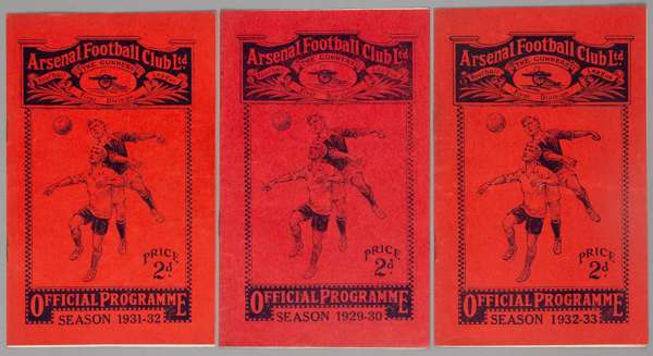 Three Arsenal London Combination reserves programmes v Reading,
 in seasons 1929-30, 1931-32 & 1932-33