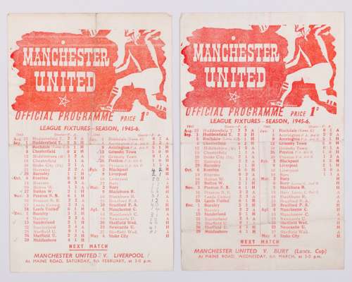 Two Manchester United single-sheet match programmes, 1945