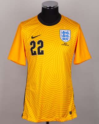 Jordan Pickford yellow No.22 England v. Wales goalkeeper shirt, 2020