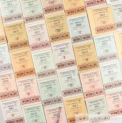 A complete collection of 32 World Cup Finals tickets from the 1962 tournament in Chile