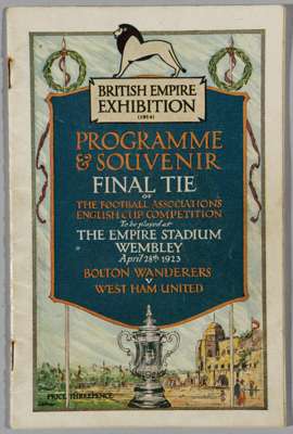 F.A. Cup Final programme Bolton Wanderers v West Ham United played at the newly-built Wembley Stadium a century ago this year, 28th April 1923,

 Good