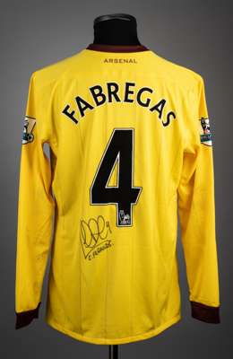 Cesc Fabregas's signed match-worn yellow Arsenal No.4 'poppy' jersey from the match v Everton played at Goodison Park, 14th November 2010,
 Nike, size