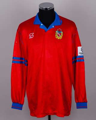 Mamtchour red and blue No.3 CSKA Moscow v. Rangers long-sleeved shirt, 1993