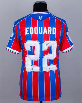 O. Edouard red and blue No.22 Crystal Palace v. Liverpool Community Shield match issued shirt