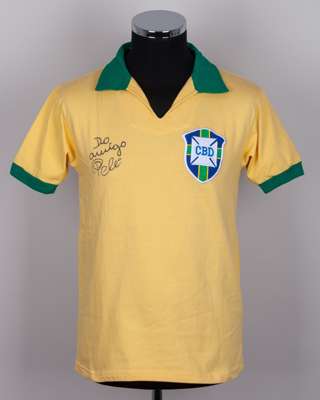 Pele autographed yellow No.10 Brazil replica short-sleeved shirt