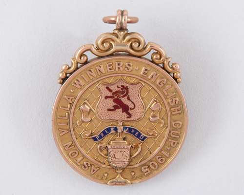 Joe Grierson 15ct gold and enamel Aston Villa F.A.Cup medal, 1905