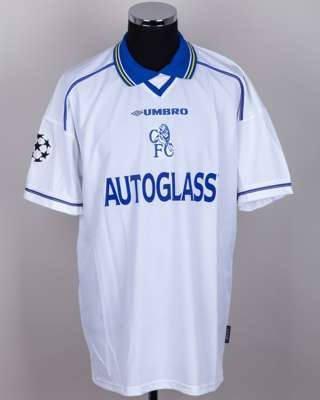 Didier Deschamps white No.7 Chelsea Champions League short-sleeved shirt, 1999-2000