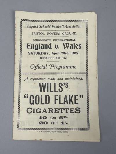 An England v. Wales, English Schools Football Association, match programme, 23/4/27, match played at Bristol Rovers Ground

 Signs of horizontal and v