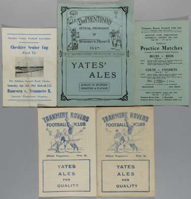 Five Tranmere Rovers programmes,
 four homes v Grimsby Town 1924-25, single-sheet practice match 1944-45 plus two homes from the Cheshire County Leagu