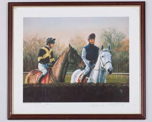 Three autographed horse racing artist-drawn limited edition prints