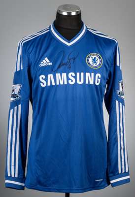 Fernando Torres signed blue Chelsea no.9 home jersey, season 2013-14,
 Adidas, player issued long-sleeved with BARCLAYS PREMIER LEAGUE sleeve badges, 