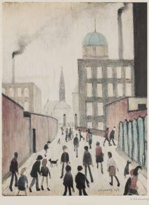 Laurence Stephen Lowry RBA RA (1887-1976) 'St. Simon's Church'
 Signed, limited edition print of 300
 Published in 1972 by Grove Galleries.
 Copyright