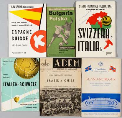 Selection of overseas international football programmes, 1952 onwards, 
 including various countries, East Germany v Russia 17th August 1960; Switzerl