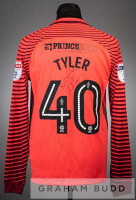 Mark Tyler signed Peterborough United no.40 goalkeeper's jersey, circa 2018,
 long-sleeved with SKY BET LEAGUE ONE EFL sleeve badges, club crest and s